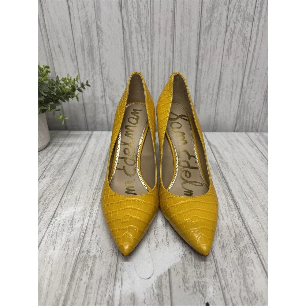 Womens Size 7 Sam Edelman Hazel Heel In Yellow Crocco EUC - Picture 3 of 7